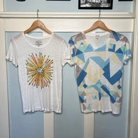J. Crew Pencil & Geometric Shapes T-Shirt Bundle x2 Sz. Medium - Picture 1 of 12